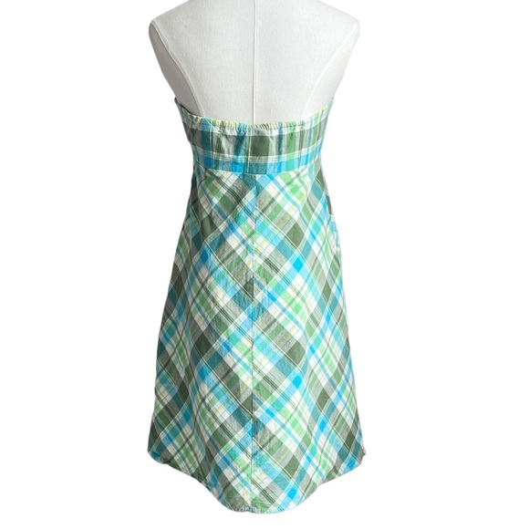 GAP Plaid Retro Dress Strapless Cotton Summer - Picture 2 of 13
